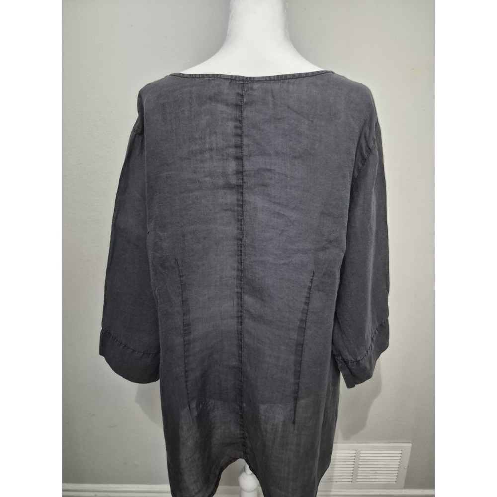 Kleen Tunic Top Womens 1X 100% Ramie Charcoal Gray‎ Minimalist Lagenlook Coastal - Picture 9 of 11
